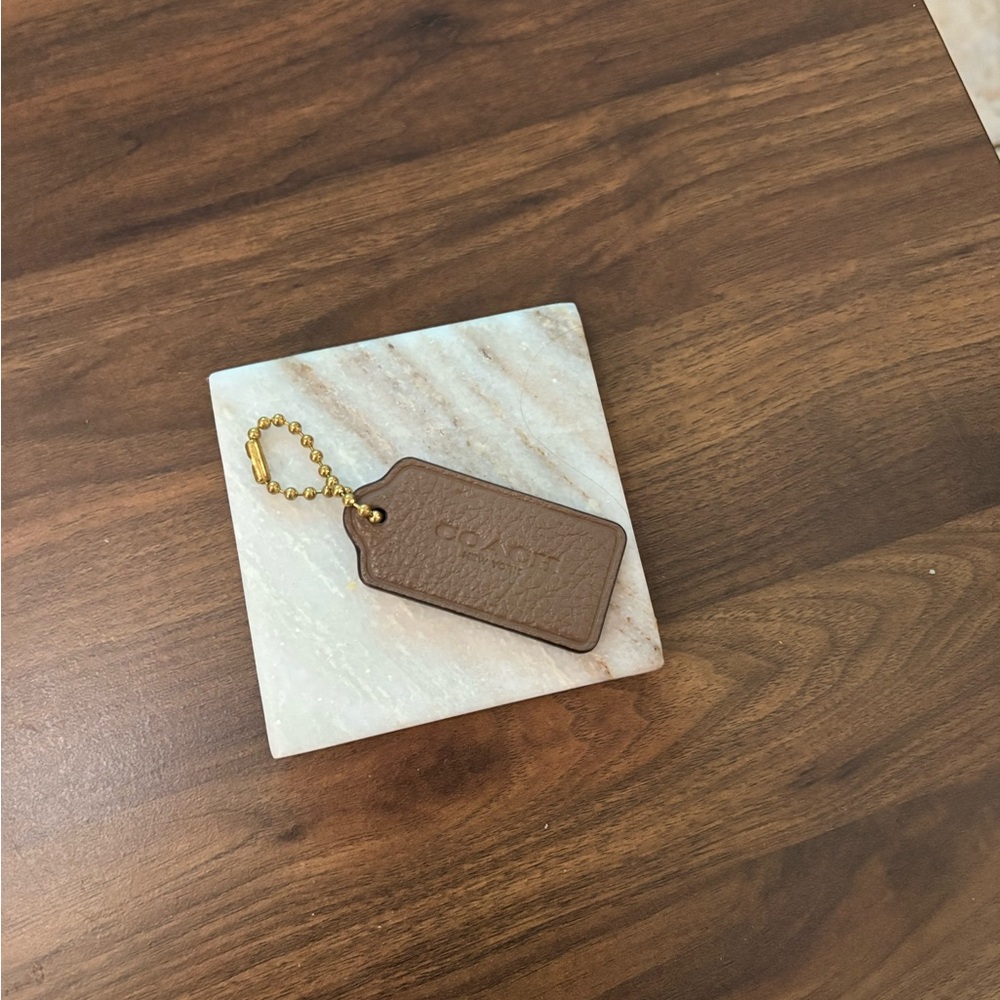 Coach Brown Leather Tag with Gold Chain